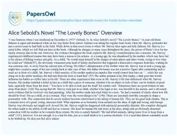 Essay on Alice Sebold’s Novel “The Lovely Bones” Overview