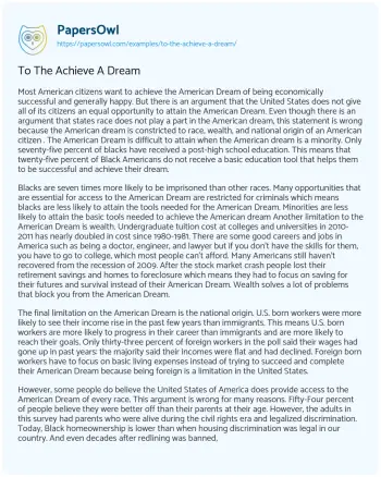 Essay on To the Achieve a Dream