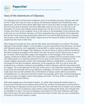 Essay on Story of the Adventures of Odysseus