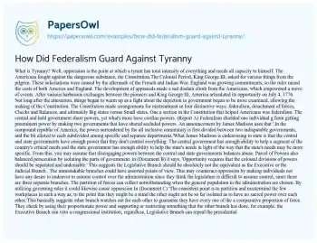 Essay on How did Federalism Guard against Tyranny