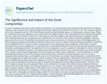 Essay on The Significance and Impact of the Great Compromise