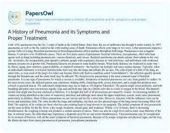 Essay on A History of Pneumonia and its Symptoms and Proper Treatment