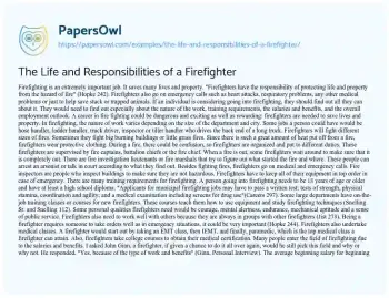 Essay on The Life and Responsibilities of a Firefighter