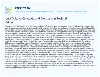 Essay on Ideal Culture: Concepts and Contrasts in Societal Values