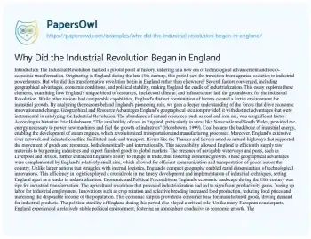 Essay on Why did the Industrial Revolution Began in England