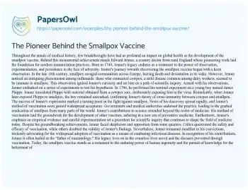 Essay on The Pioneer Behind the Smallpox Vaccine