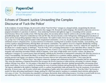 Essay on Echoes of Dissent: Justice Unraveling the Complex Discourse of ‘Fuck the Police’