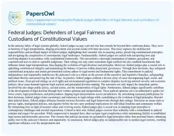 Essay on Federal Judges: Defenders of Legal Fairness and Custodians of Constitutional Values