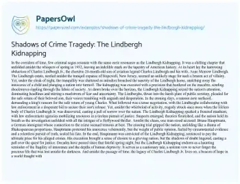 Essay on Shadows of Crime Tragedy: the Lindbergh Kidnapping