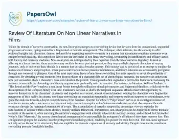 Essay on Review of Literature on Non Linear Narratives in Films