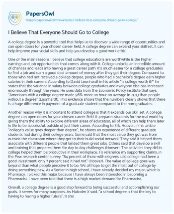 Essay on I Believe that Everyone should Go to College