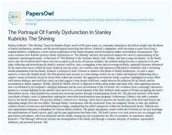 Essay on The Portrayal of Family Dysfunction in Stanley Kubricks the Shining