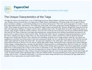 Essay on The Unique Characteristics of the Taiga