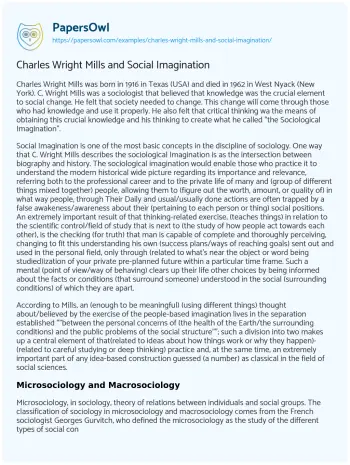 Essay on Charles Wright Mills and Social Imagination