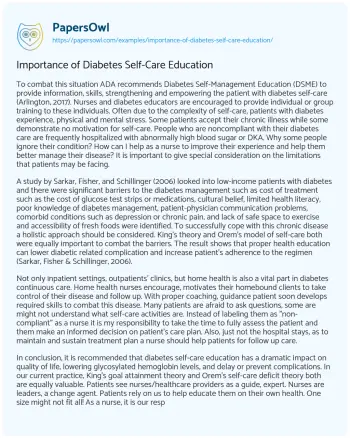 Essay on Importance of Diabetes Self-Care Education