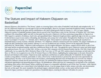 Essay on The Stature and Impact of Hakeem Olajuwon on Basketball