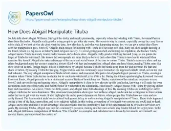 Essay on How does Abigail Manipulate Tituba