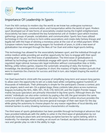 Essay on Importance of Leadership in Sports