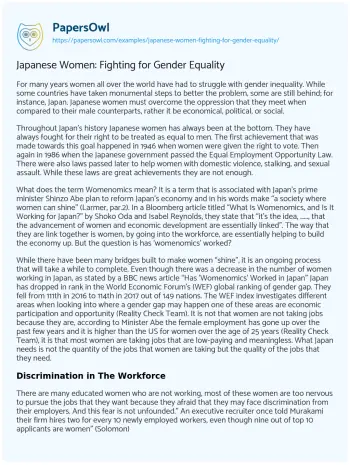 Essay on Japanese Women: Fighting for Gender Equality