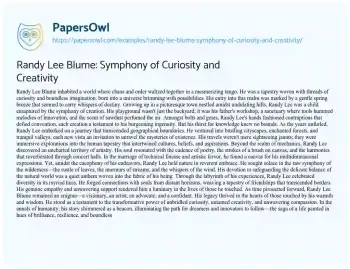 Essay on Randy Lee Blume: Symphony of Curiosity and Creativity