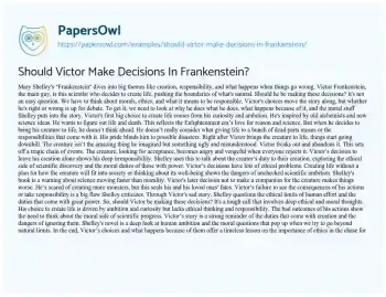 Essay on Should Victor Make Decisions in Frankenstein?