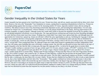 Essay on Gender Inequality in the United States for Years