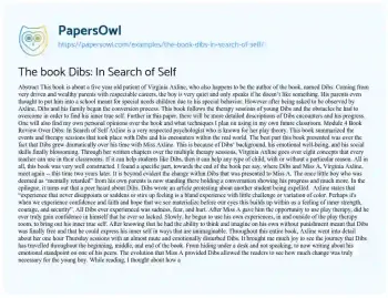 Essay on The Book Dibs: in Search of Self