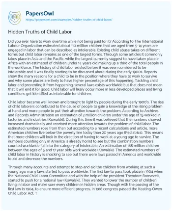 Essay on Hidden Truths of Child Labor