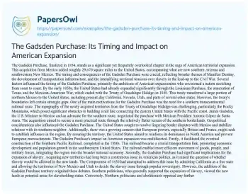 Essay on The Gadsden Purchase: its Timing and Impact on American Expansion