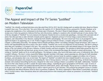 Essay on The Appeal and Impact of the TV Series “Justified” on Modern Television