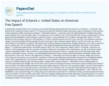 Essay on The Impact of Schenck V. United States on American Free Speech