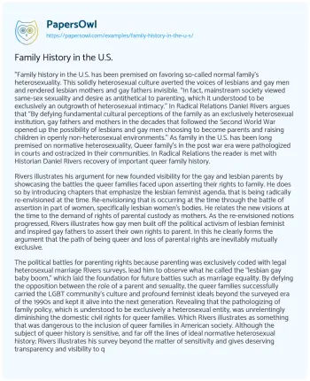 Essay on Family History in the U.S.