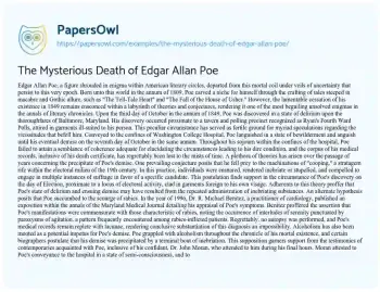 Essay on The Mysterious Death of Edgar Allan Poe