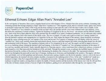 Essay on Ethereal Echoes: Edgar Allan Poe’s “Annabel Lee”