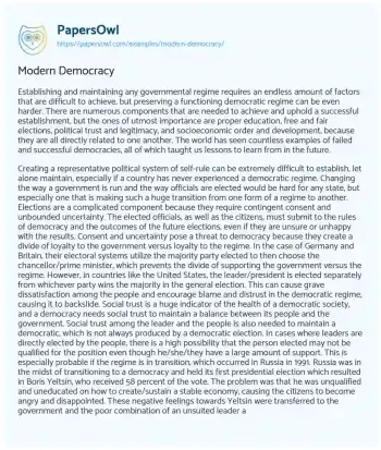 Essay on Modern Democracy