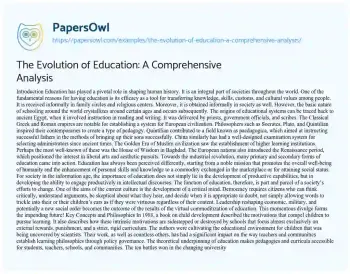 Essay on The Evolution of Education: a Comprehensive Analysis