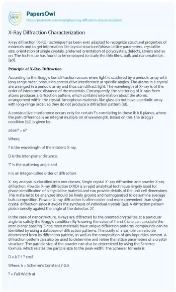 Essay on X-Ray Diffraction Characterization