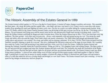 Essay on The Historic Assembly of the Estates General in 1789