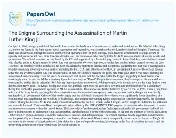 Essay on The Enigma Surrounding the Assassination of Martin Luther King Jr.