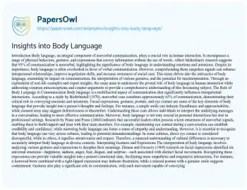 Essay on Insights into Body Language