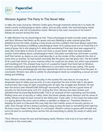 Essay on The Hierarchical Needs of Winston Smith in 1984