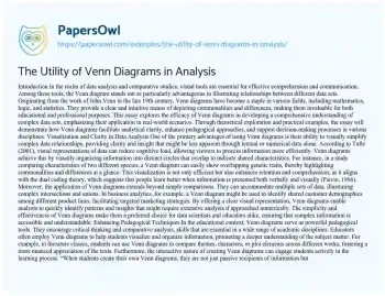 Essay on The Utility of Venn Diagrams in Analysis