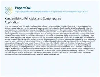 Essay on Kantian Ethics: Principles and Contemporary Application