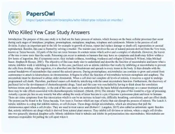 Essay on Who Killed Yew Case Study Answers