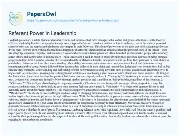 Essay on Referent Power in Leadership