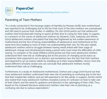 Essay on Parenting of Teen Mothers