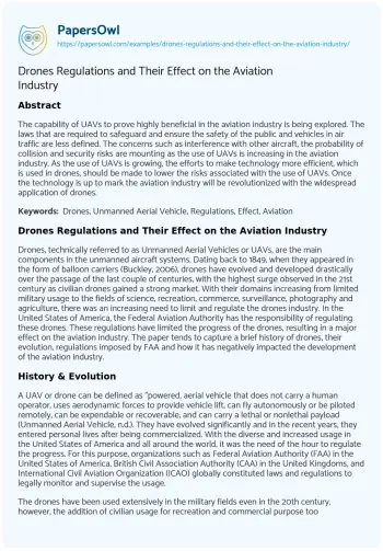 Essay on Drones Regulations and their Effect on the Aviation Industry