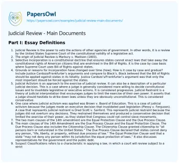 Essay on Judicial Review – Main Documents