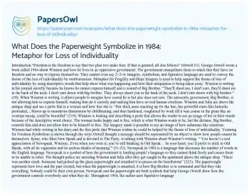 Essay on What does the Paperweight Symbolize in 1984: Metaphor for Loss of Individuality