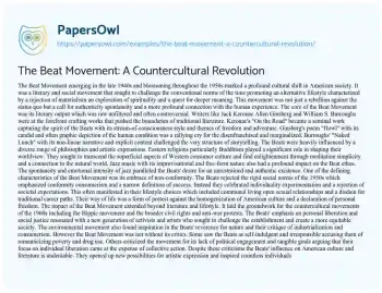 Essay on The Beat Movement: a Countercultural Revolution